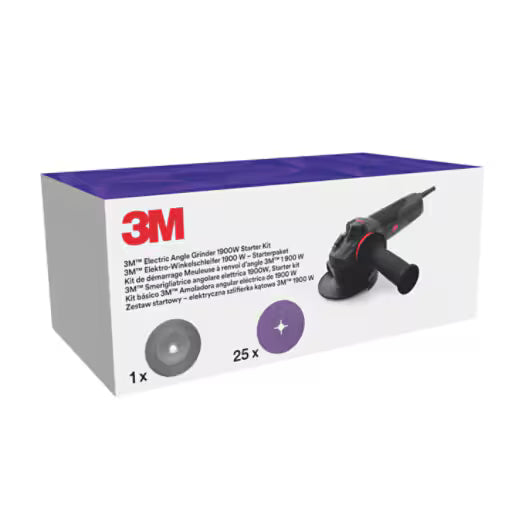3M™ Electric Angle Grinder, 41901, 125 mm, 1900W, includes 1182C Slotted Disc (25) &amp; Ribbed BUP