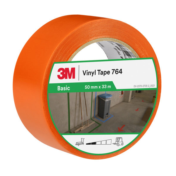 3M™ Vinyl Tape Algemeen Gebruik 764, Oranje, 50 mm x 33 m, 0.13 mm, Individueel en handig verpakt