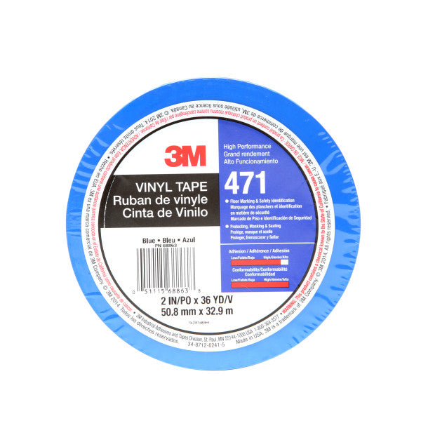 3M™ Vinyl Tape 471, Blauw, 50 mm x 33 m, 0.14 mm, Individueel verpakt