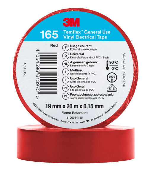3M™ Temflex™ Vinyl isolatietape 165, Rood, 19 mm x 20 m