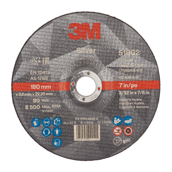 3M™ Silver Doorslijpschijf, T42, 180 mm x 2.5 mm x 22.23 mm