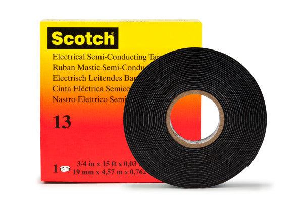 Scotch® 13 Ethylene-Propylene-Rubber Tape, self-fusing, semi-conductive, Black, 19 mm x 4.5 m, 0.76 mm