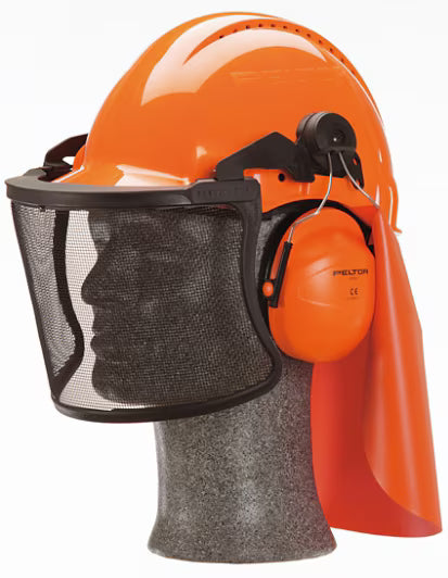 3M™ Helmcombinatie voor de bosbouw, G3000 oranje helm, H31-gehoorkappen, gaas gelaatsscherm V5J, G3000MOR31V5J-FPA