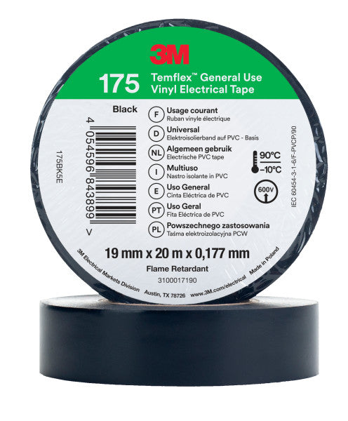 3M™ Temflex™ Vinyl isolatietape 175, Zwart, 19 mm x 20 m