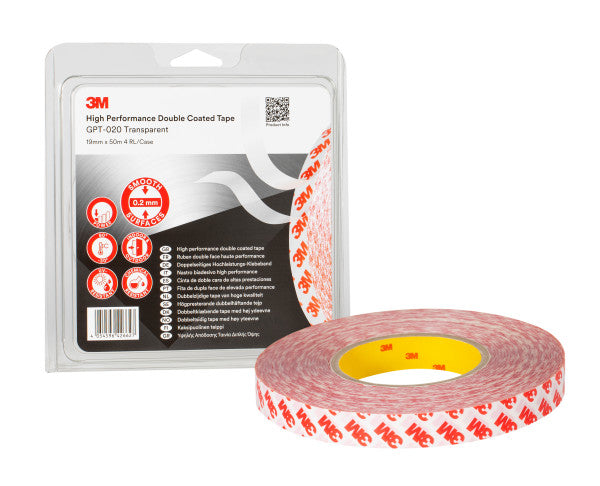 3M™ Dubbelzijdige Tape GPT-020, Transparant, 19 mm x 50 m, 0.2 mm
