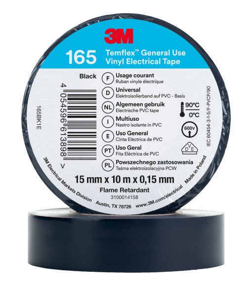 3M™ Temflex™ Vinyl isolatietape 165, Zwart, 15 mm x 10 m