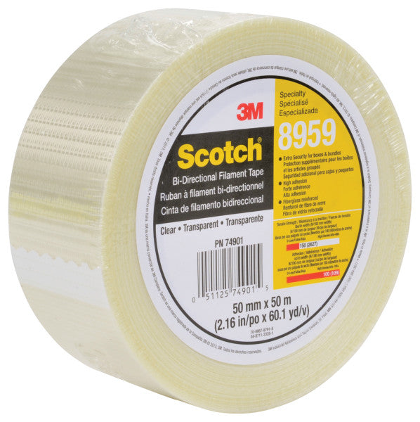 Scotch® Kruisgeweven Vezelversterkte Tape 8959, Transparant, 19 mm x 50 m, 0.15 mm