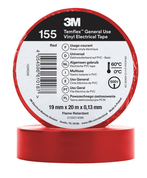 3M™ Temflex™ Vinyl Electrical Tape 155, Red, 19 mm x 20 m