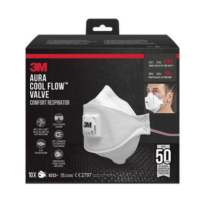 3M™ Aura™ Comfort Cool Flow™ Dust Mask 9332+, FFP3, with valve, 10/pack