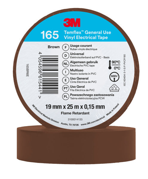 3M™ Temflex™ Vinyl isolatietape 165, Bruin, 19 mm x 25 m