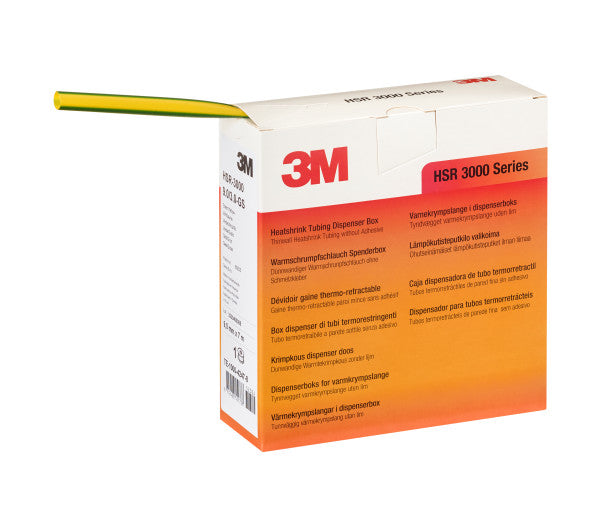 3M™ HSR 3000 Thin-walled Heat Shrink Tubing on Mini-reel, Yellow-Green 9/3 mm, 7 m, Dispenser Box
