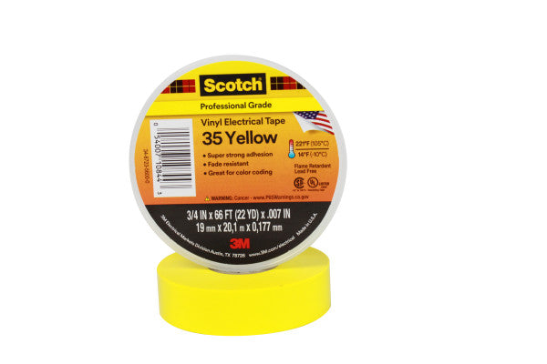 Scotch® 35 Vinyl Electrical Insulation Tape, Yellow, 19 mm x 20 m, 0.18 mm