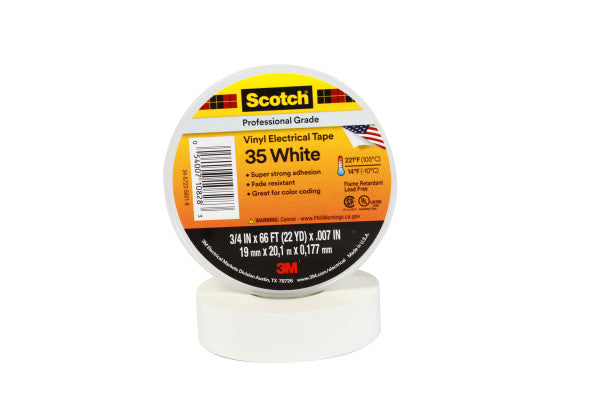 Scotch® 35 Vinyl Electrical Insulation Tape, White, 19 mm x 20 m, 0.18 mm