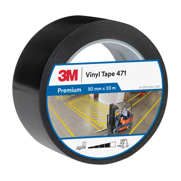 3M™ Vinyl Tape 471, Zwart, 50 mm x 33 m, 0.14 mm, Individueel en handig verpakt