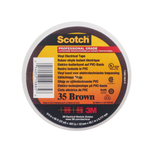Scotch® 35 Vinyl Electrical Insulation Tape, Brown, 19 mm x 20 m, 0.18 mm