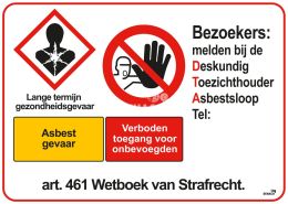 Demarcation sign Toxic/asbestosos/Report DTA 50x70 cm