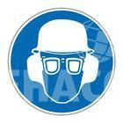 Sticker Must wear glasses/helmet/hearing protection ø 100 mm